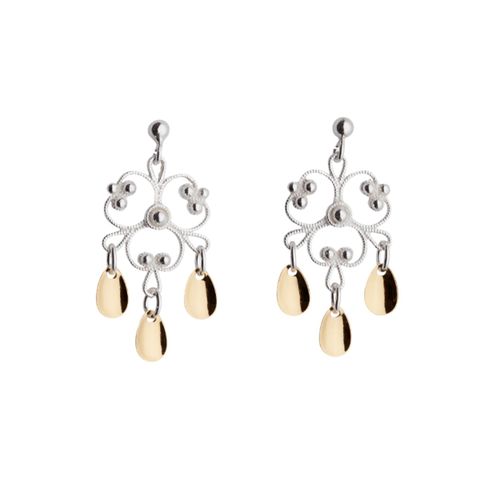 Øredobber Dryppløv 830 Hvitt Forgylt Sølv