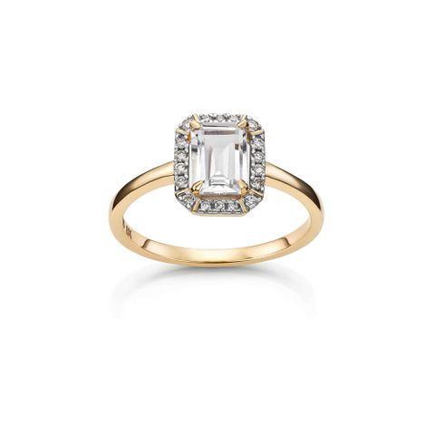 Topasring 585 gult gull med diamanter 0,10 ct