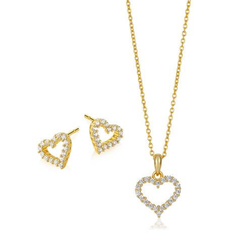 Smykkesett Hjerter 925 Forgylt Sølv