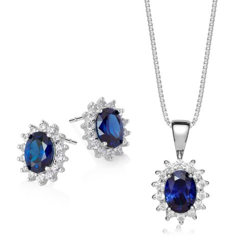 Smykkesett Rosett 925 Sølv Blå
