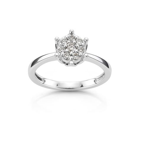 Diamantring 375 Hvitt Gull 0,25 ct