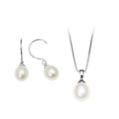 Smykkesett Perle Hvitt Gull